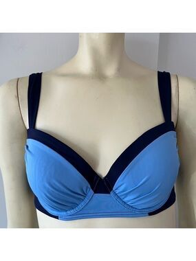 Tommy Bahama Women’s Pearl Color Block Bikini Top Wide Straps Pool Blue Navy 34C